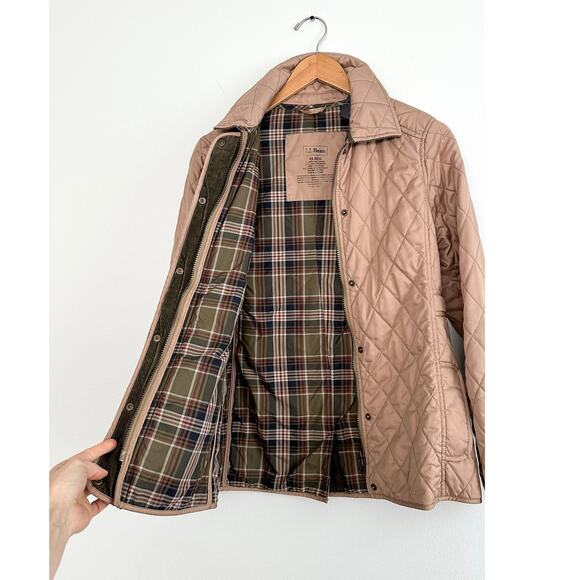 L.L. Bean Khaki Light Brown Quilted Green Corduroy Trim Riding Chore Jacket - Picture 3 of 11